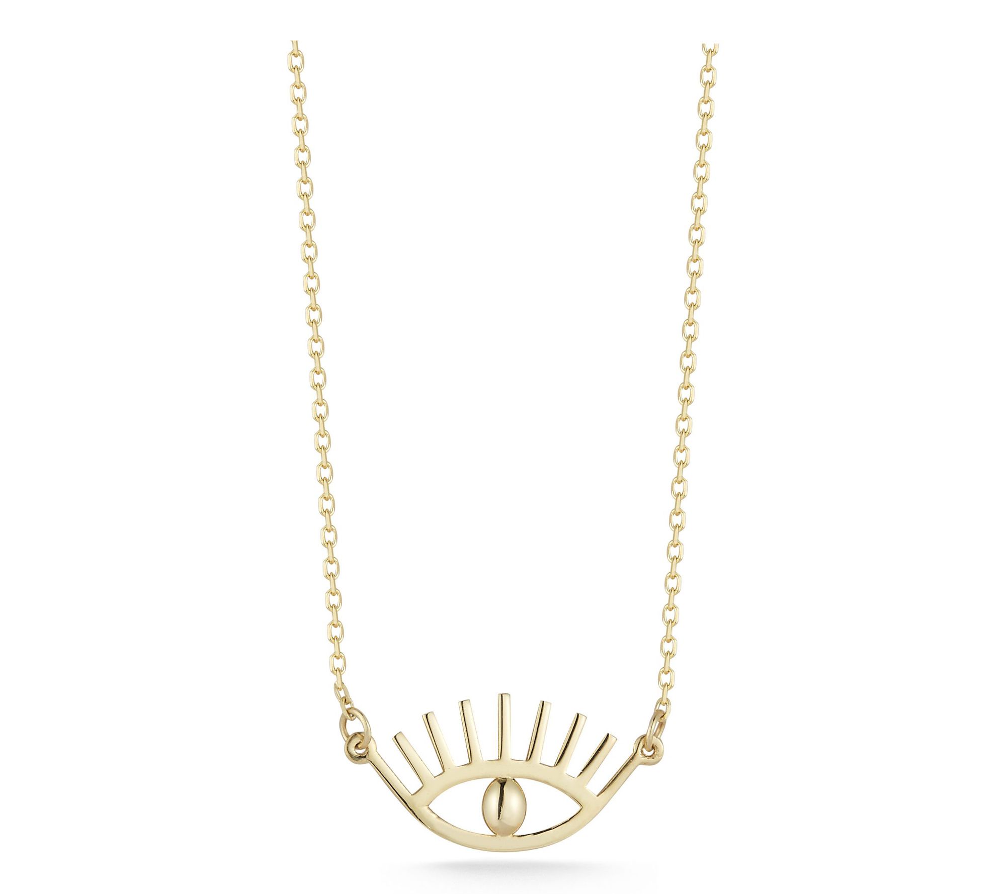 Luminosa Gold Dainty Open Evil Eye Pendant w/ C hain, 14K