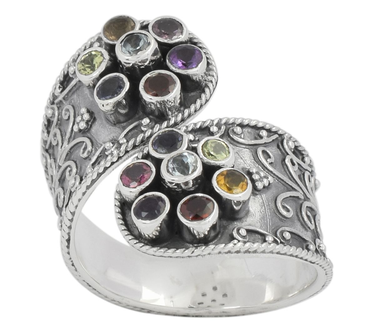 Artisan Crafted Sterling Multi-Gemstone BypassRing, Sterling