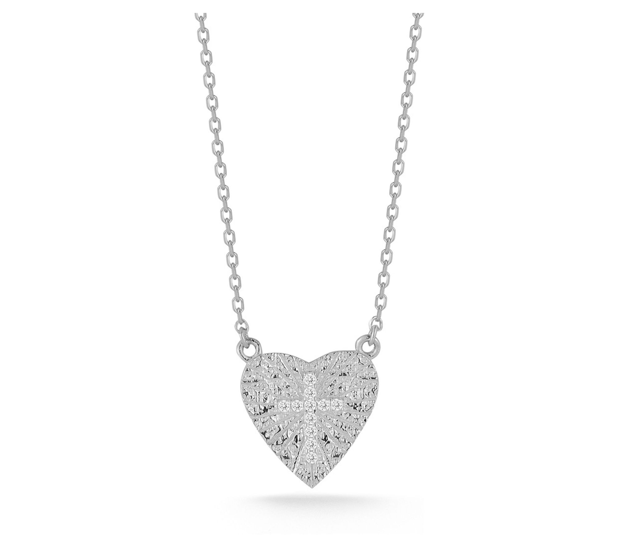 Sterlina Silver Pave Cross Hammered Heart Necklace, Sterling