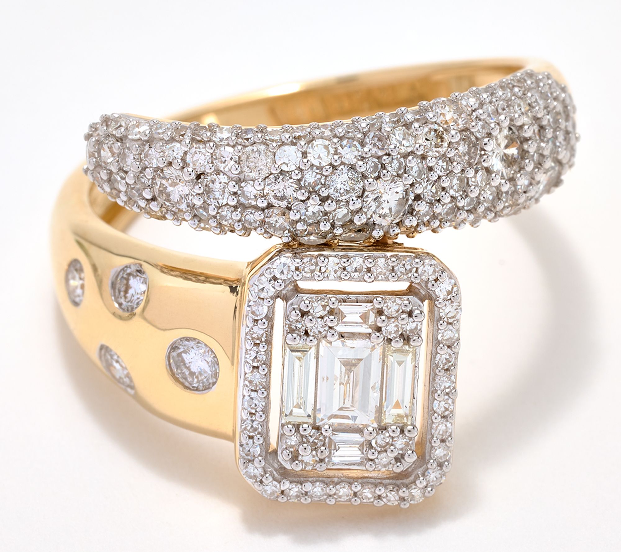 Affinty Diamonds 1 cttw Baguette & Round Bypass Ring, 14K Gold