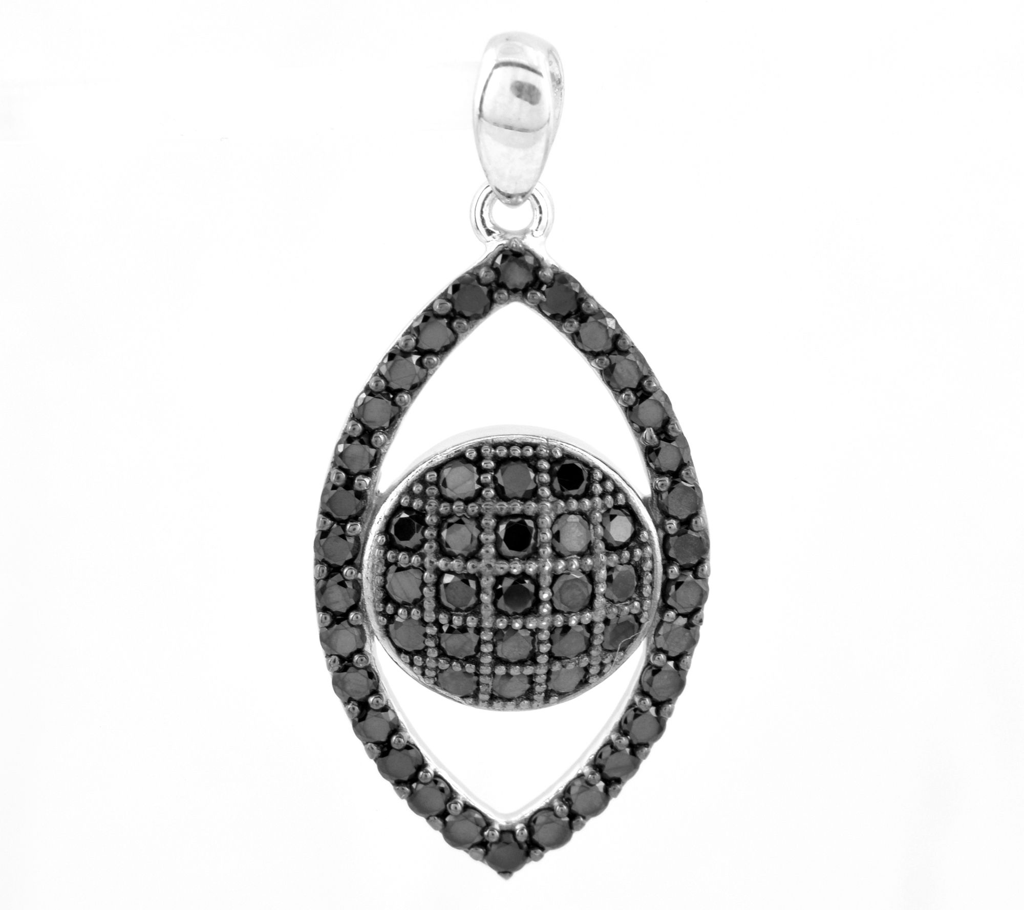 Affinity Gems Black Spinel Evil Eye Pendant, Sterling Silver