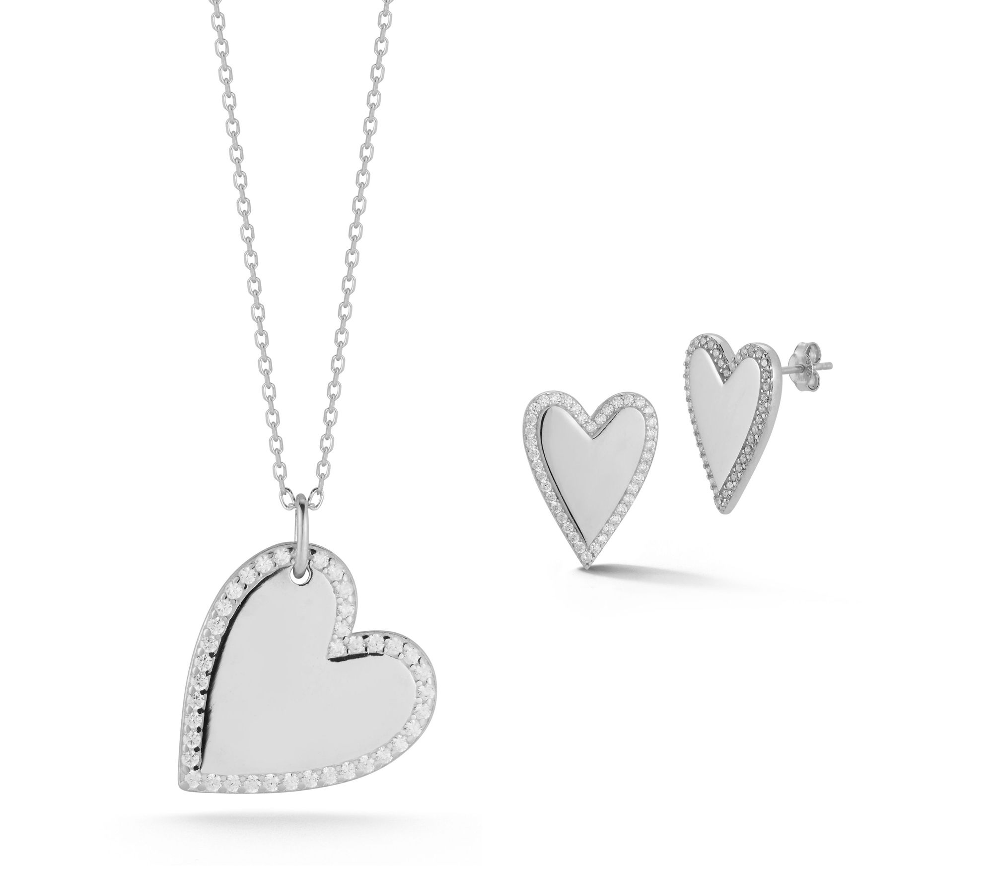 Sterlina Silver Heart Necklace & Stud EarringsSet, Sterling