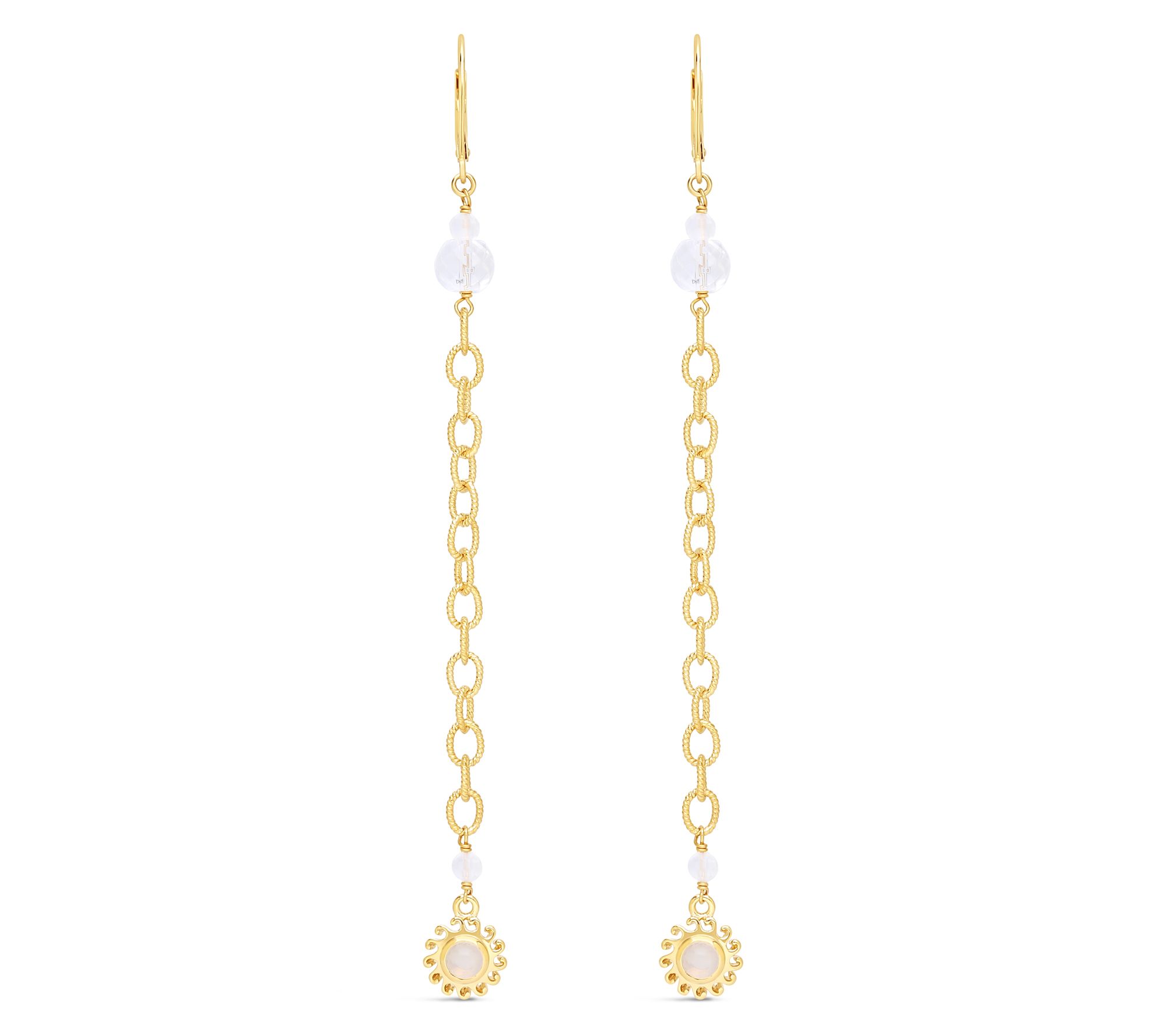 Goddaughters 14K Gold Clad Sun Chain Dangle Moonstone Earrings