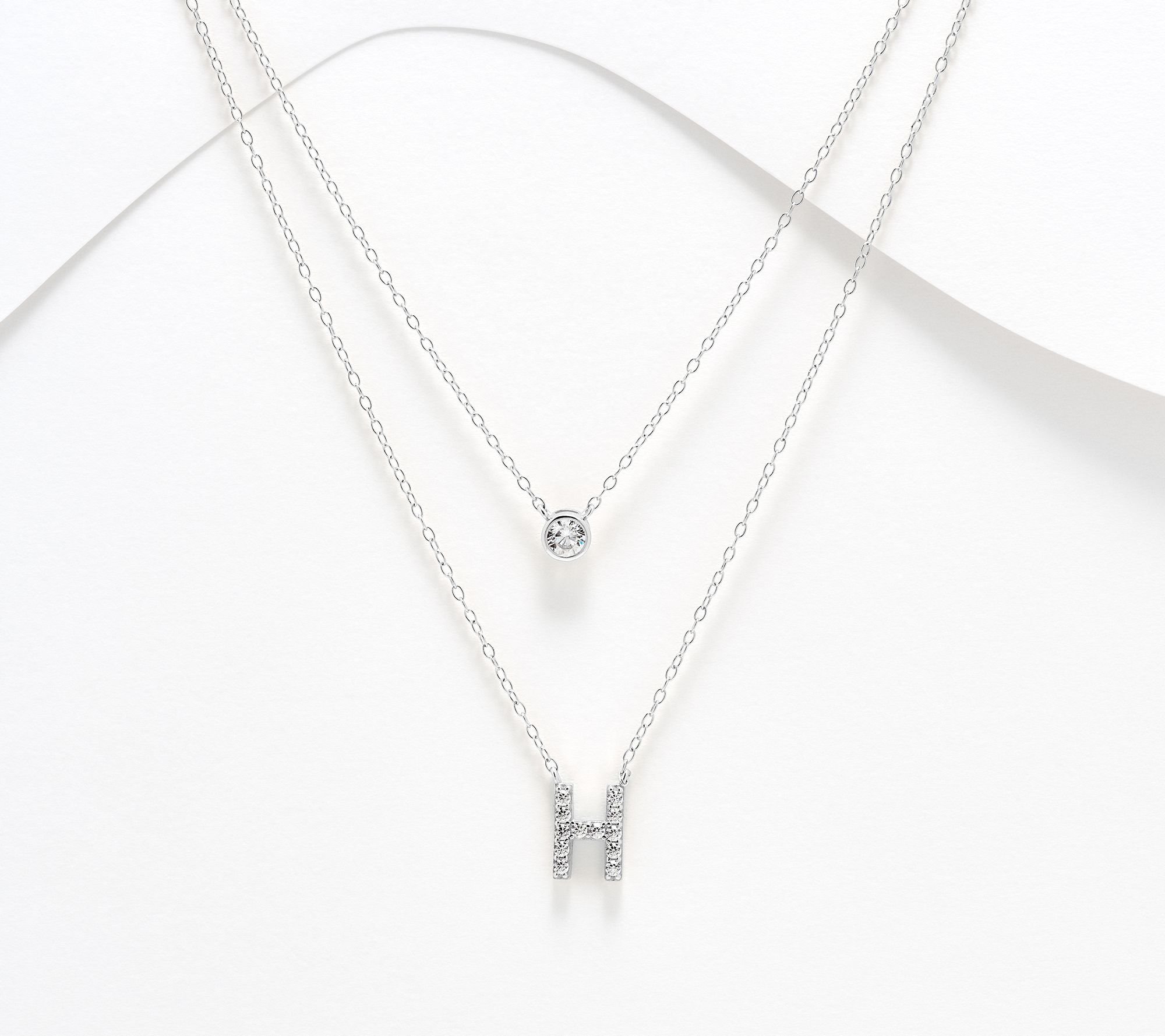  Diamonique Sterling Silver Initial Necklace with Gift Box