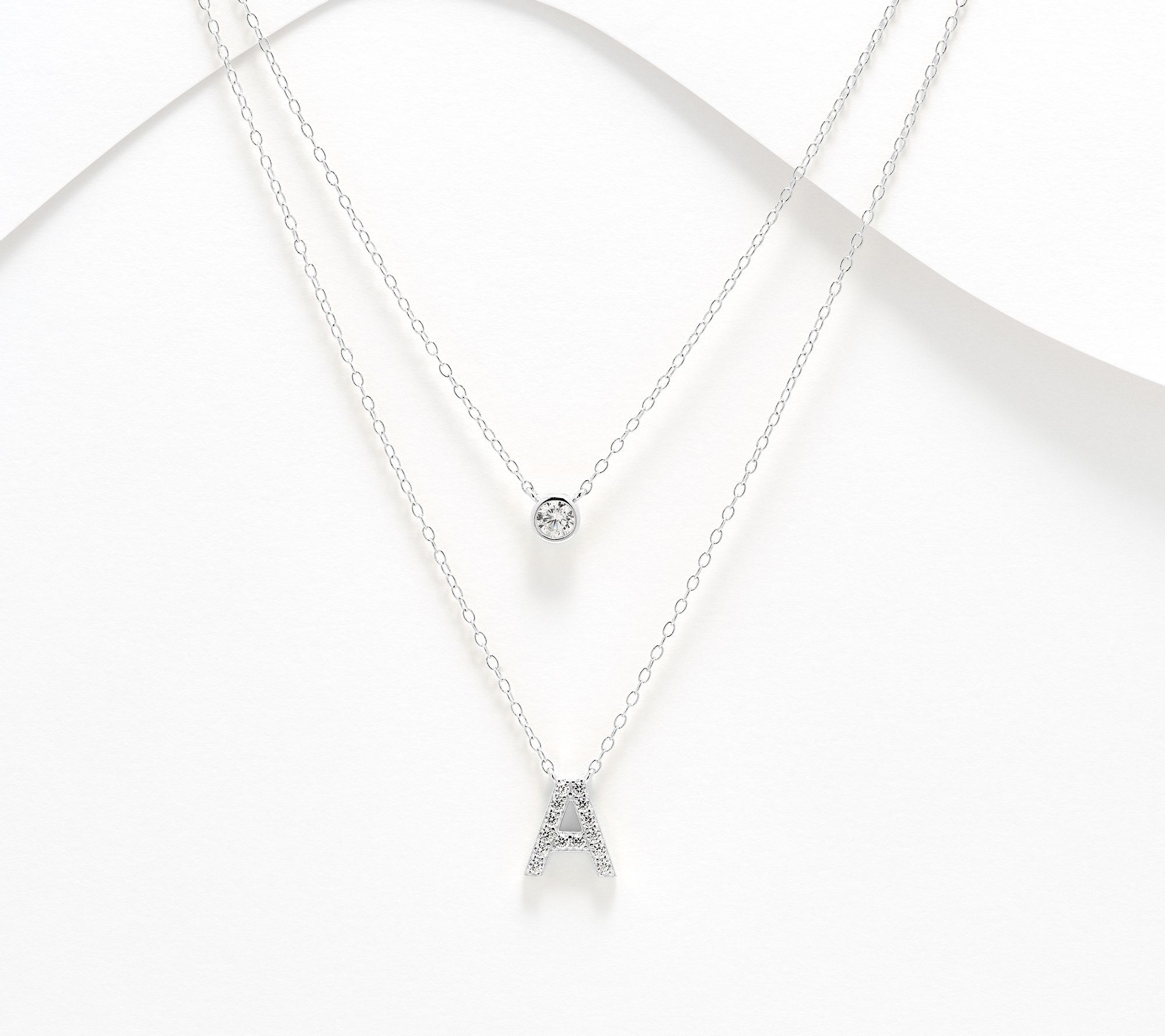 Diamonique Sterling Silver Initial Necklace with Gift Box
