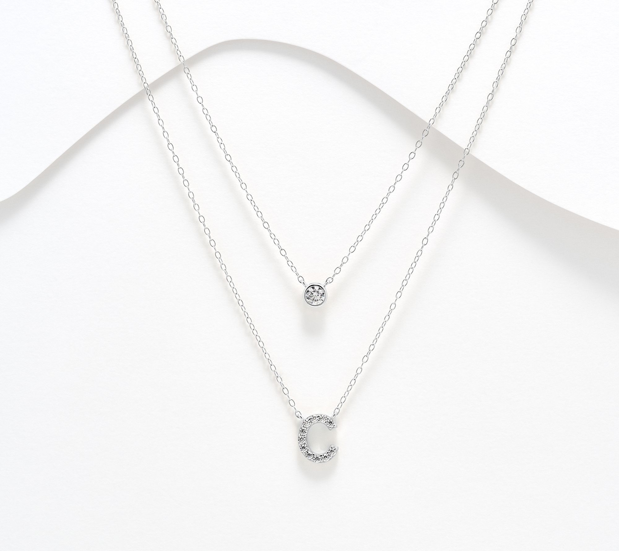 Diamonique Sterling Silver Initial Necklace with Gift Box