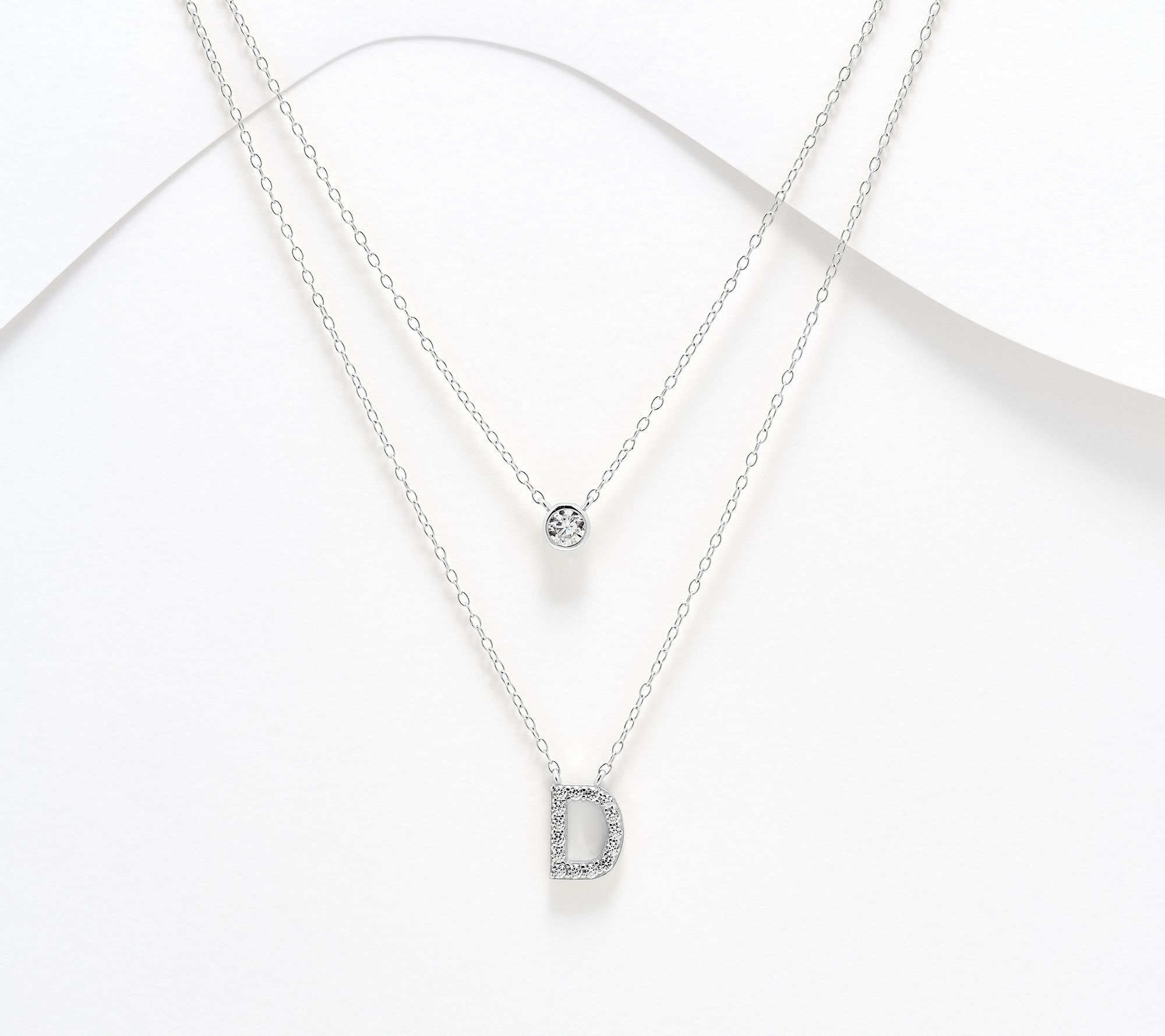 Diamonique Sterling Silver Initial Necklace with Gift Box