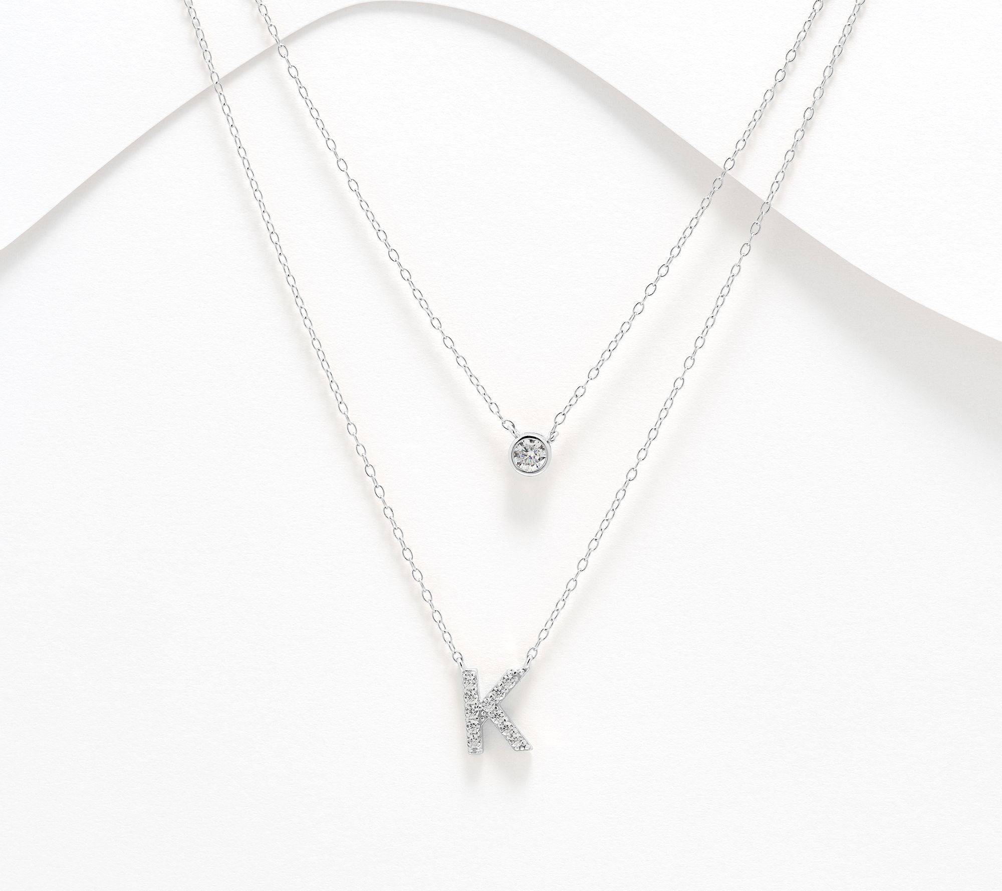 Diamonique Sterling Silver Initial Necklace with Gift Box