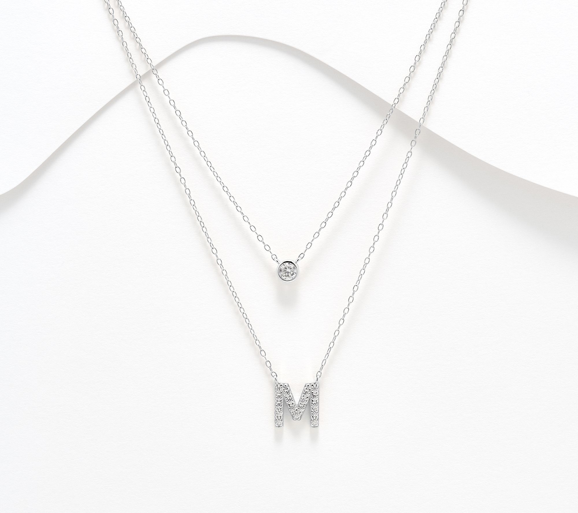 Diamonique Sterling Silver Initial Necklace with Gift Box