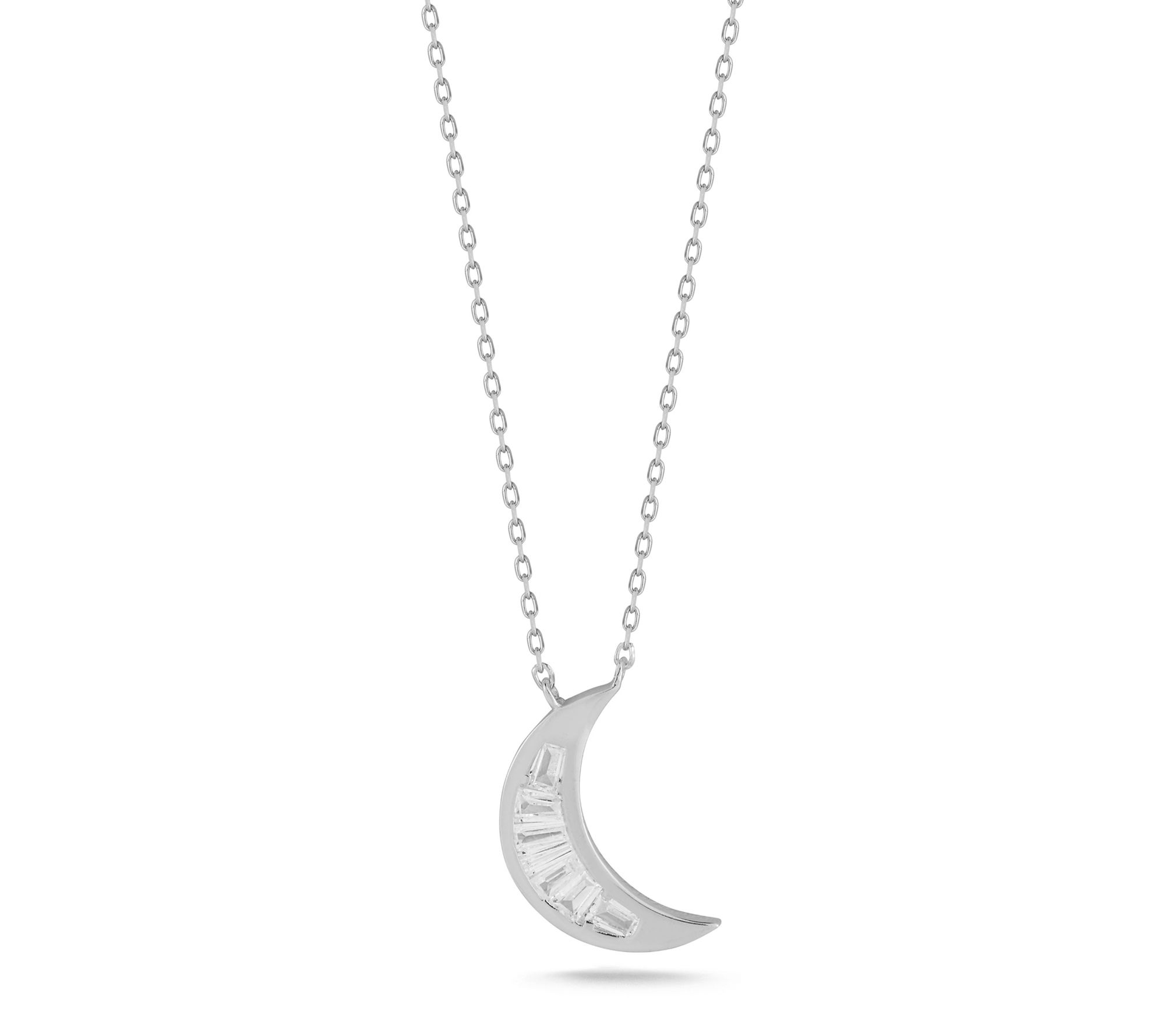 Sterlina Silver Baguette Moon Necklace, Sterling