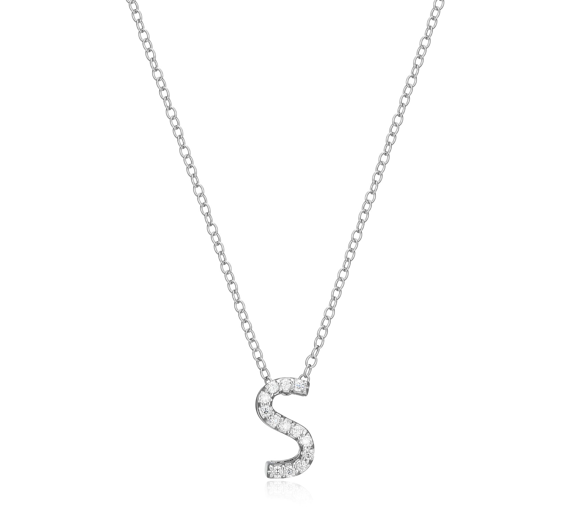 Moissanite "M" Initial Pendant w/ Chain, Sterling Silver