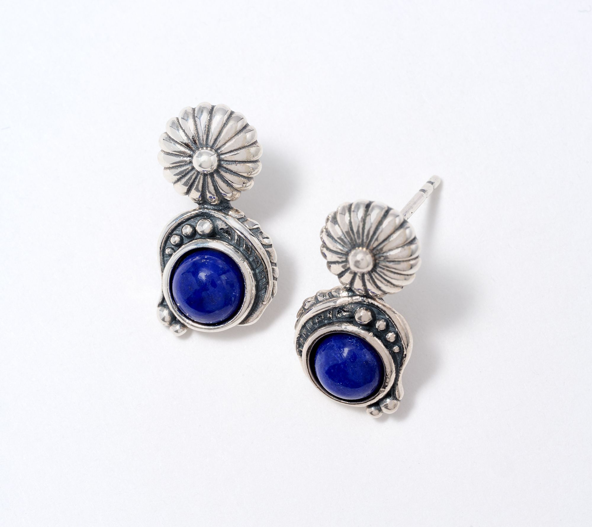 American West Sterling Leaf & Concha Gemstone Post Earrings