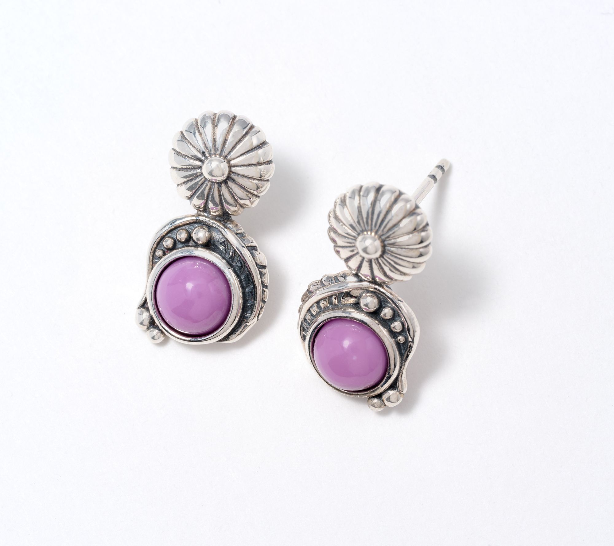 American West Sterling Leaf & Concha Gemstone Post Earrings
