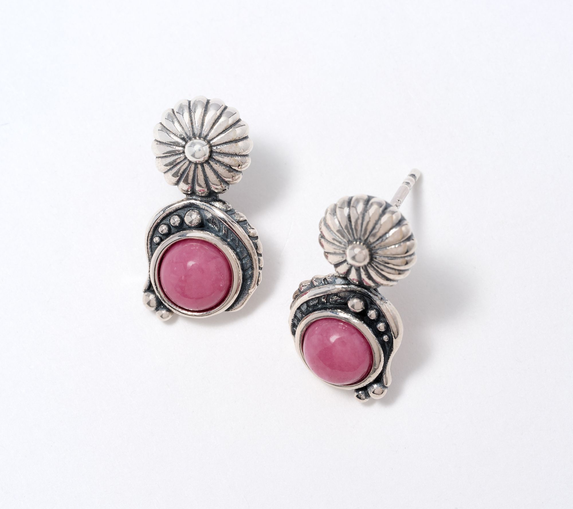 American West Sterling Leaf & Concha Gemstone Post Earrings