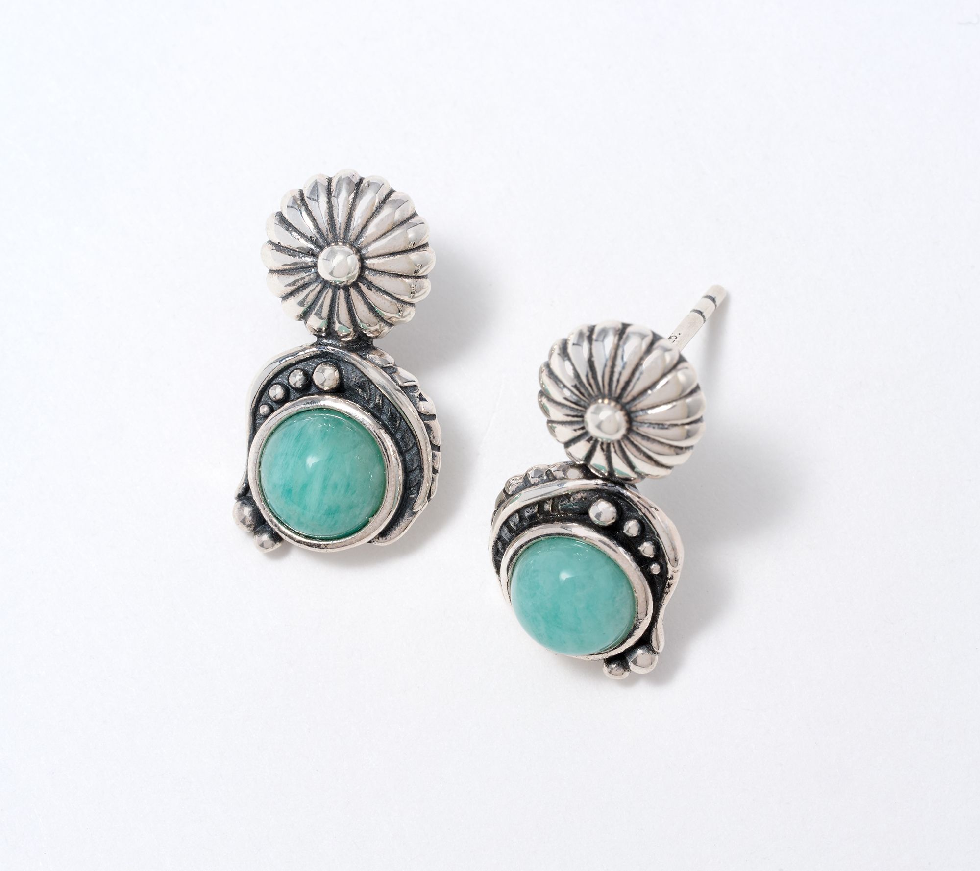 American West Sterling Leaf & Concha Gemstone Post Earrings
