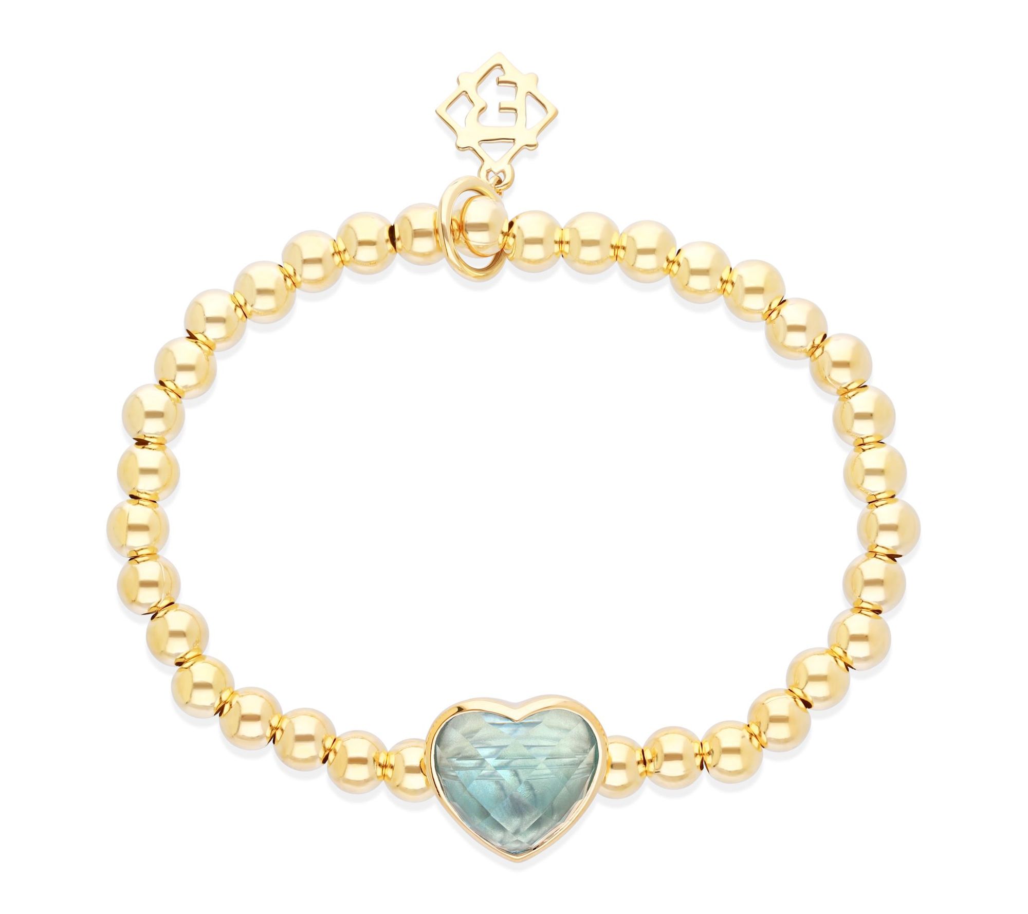 Elyse Ryan 14K Clad Blue Topaz Heart Beaded Stretch Bracelet
