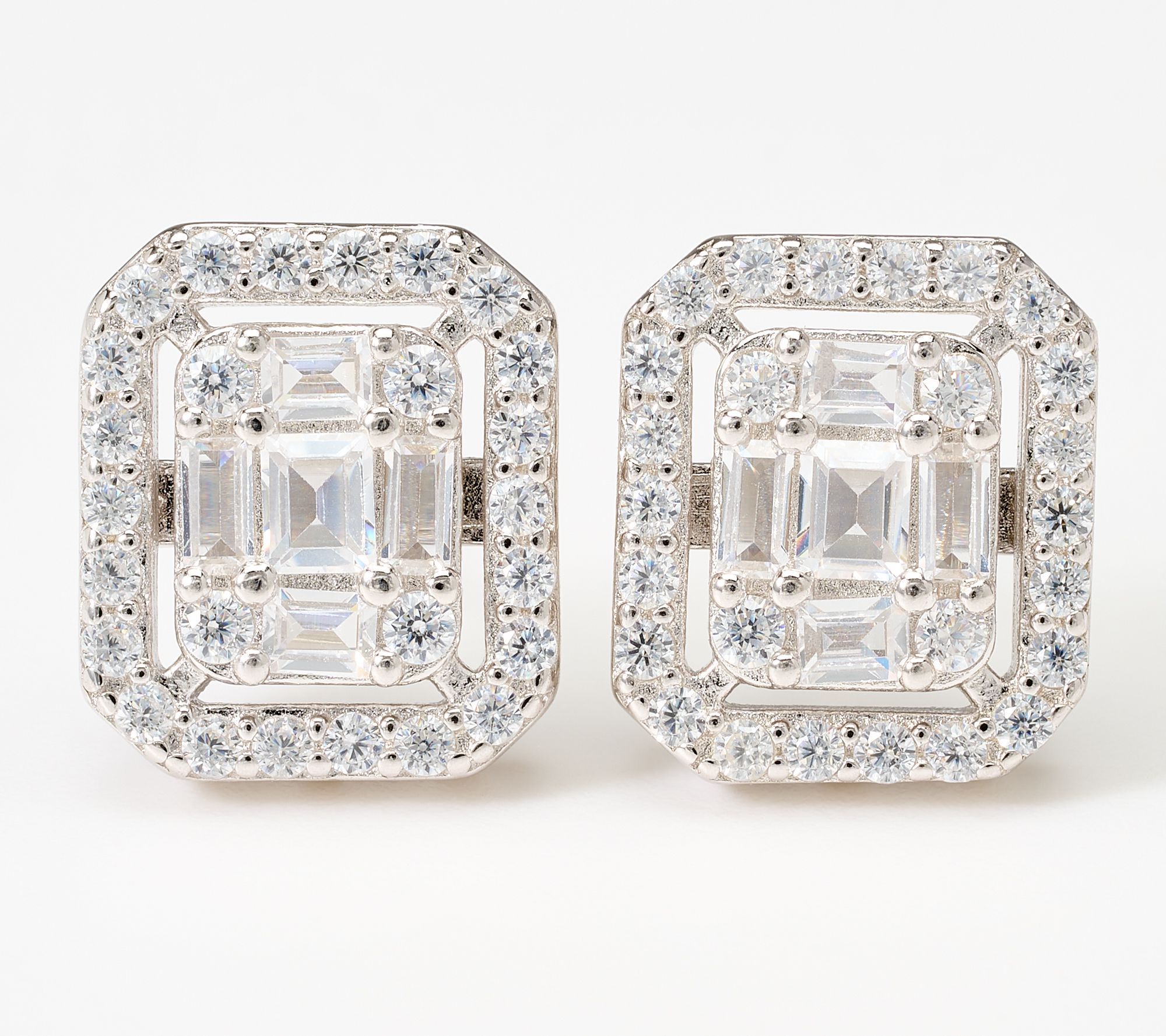 Diamonique Italia Art Deco Square Stud Earrings, Sterling Silver