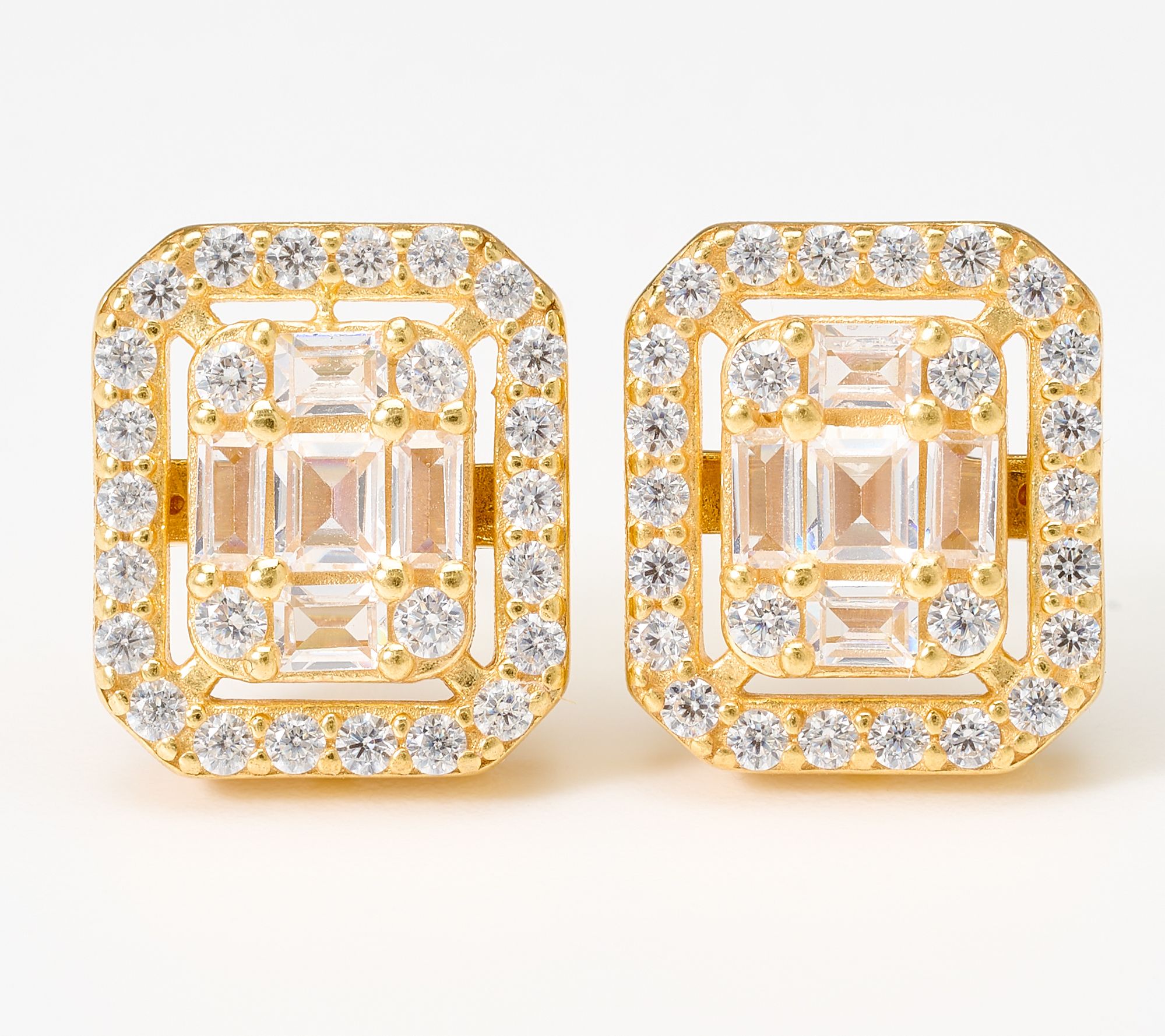 Diamonique Italia Art Deco Square Stud Earrings, Sterling Silver