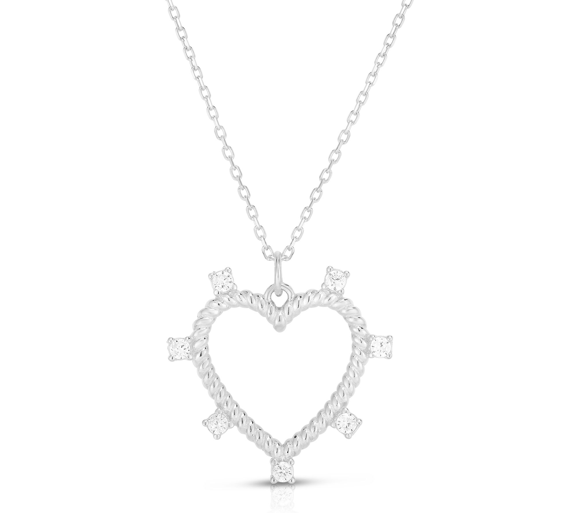 Sterlina Silver Accent Open Heart Pendant w/ Chain, Sterling