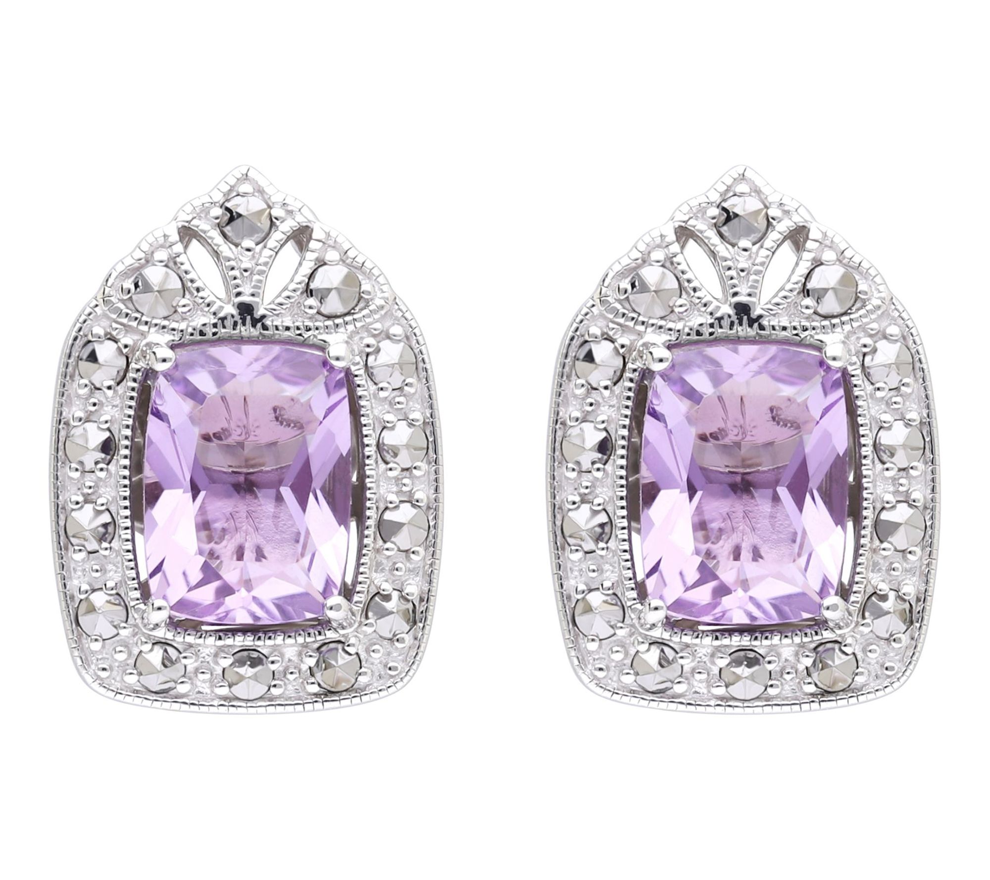 Dallas Prince Sterling Silver Marcasite & Amethyst Earrings