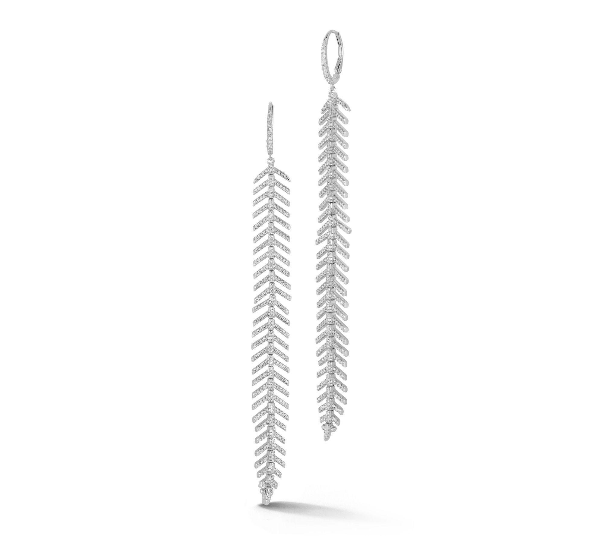 Rachel Zoe 4-5/8" Pave Leaf Drop Earrings, Sterling Silver