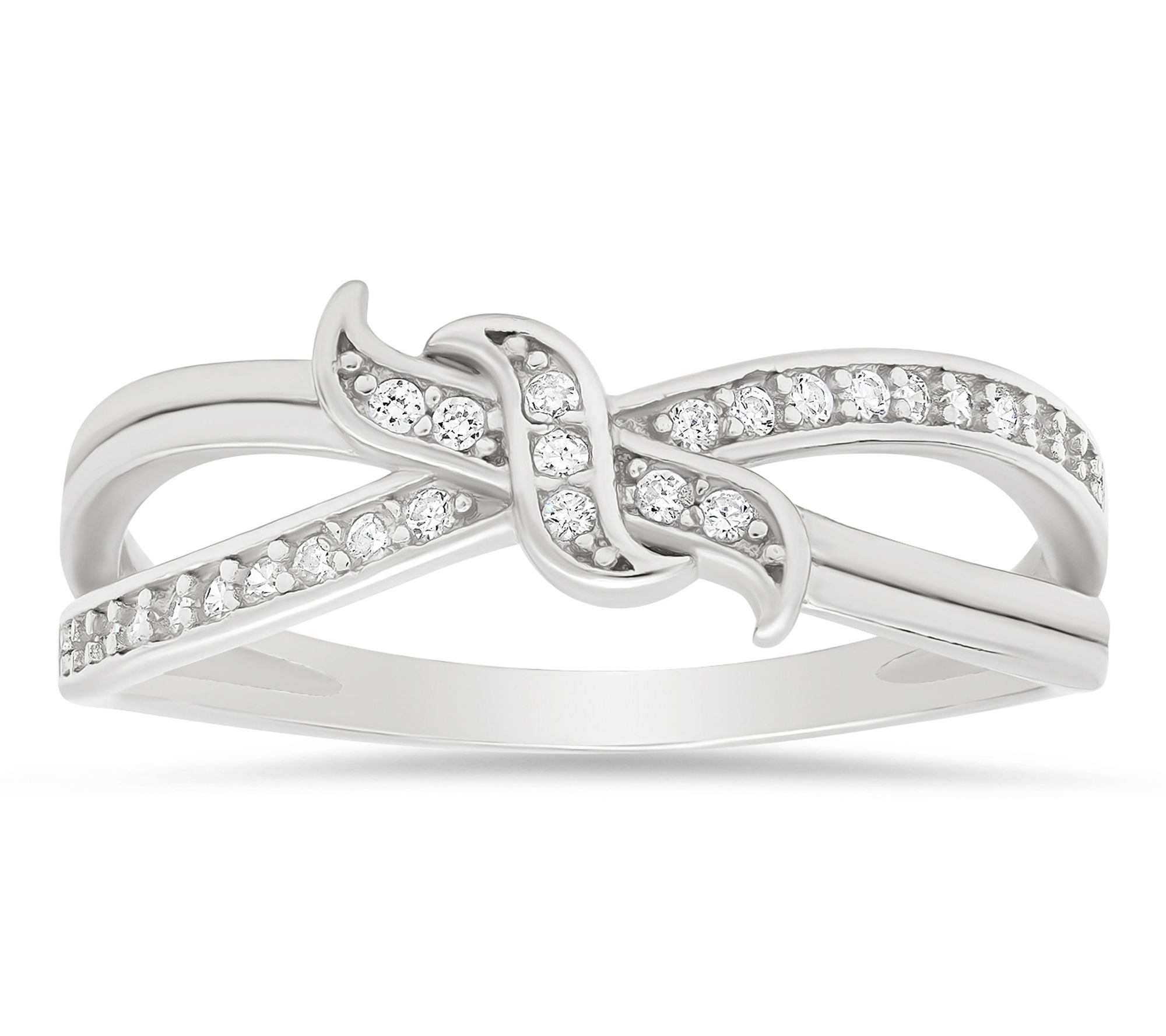 Diamonique Love Knot Crossover Ring, Sterling Silver