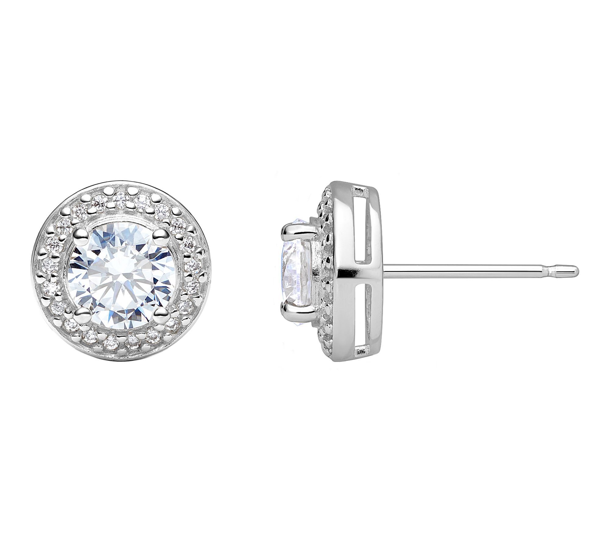 Diamonique Round Halo Stud Earrings, Sterling Silver