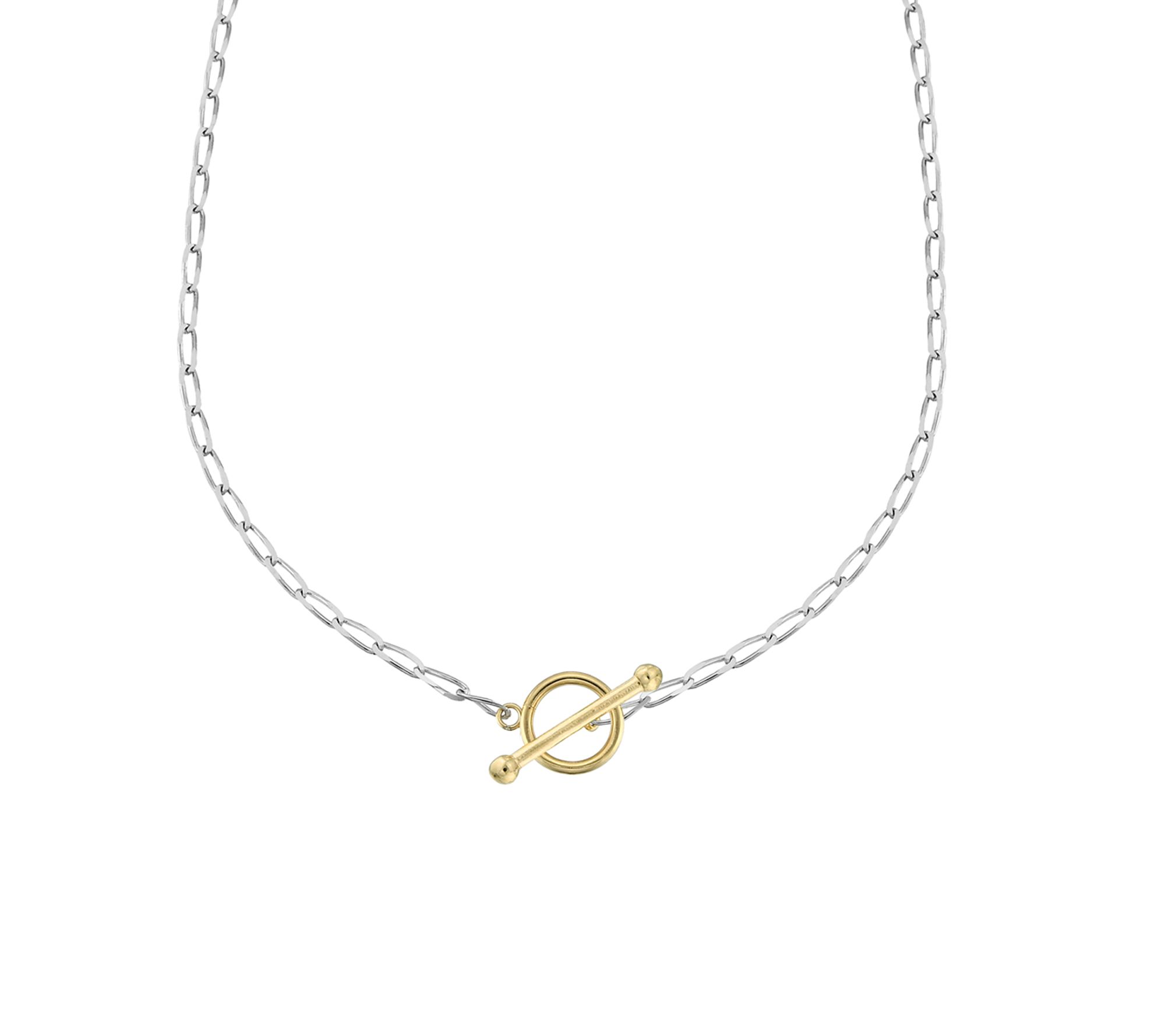 Silver Style Two-Tone Oval Link Toggle Necklace, Sterling