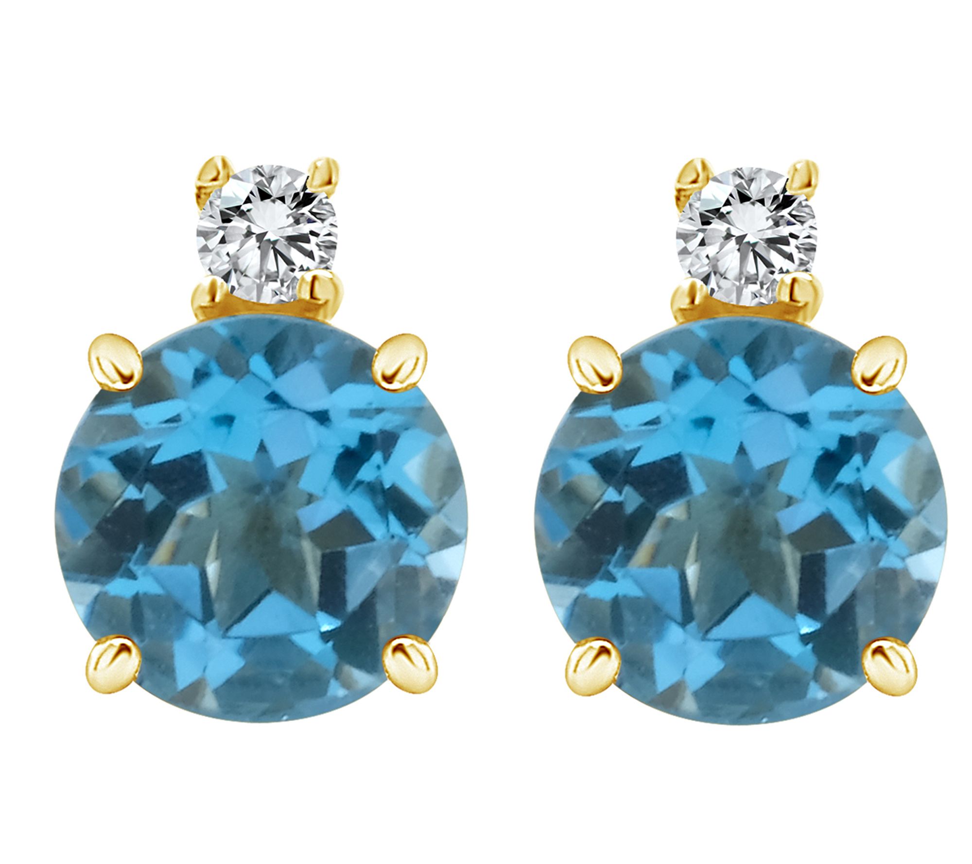 14K 6mm Semi-Precious Gemstone Diamond Stud Earrings