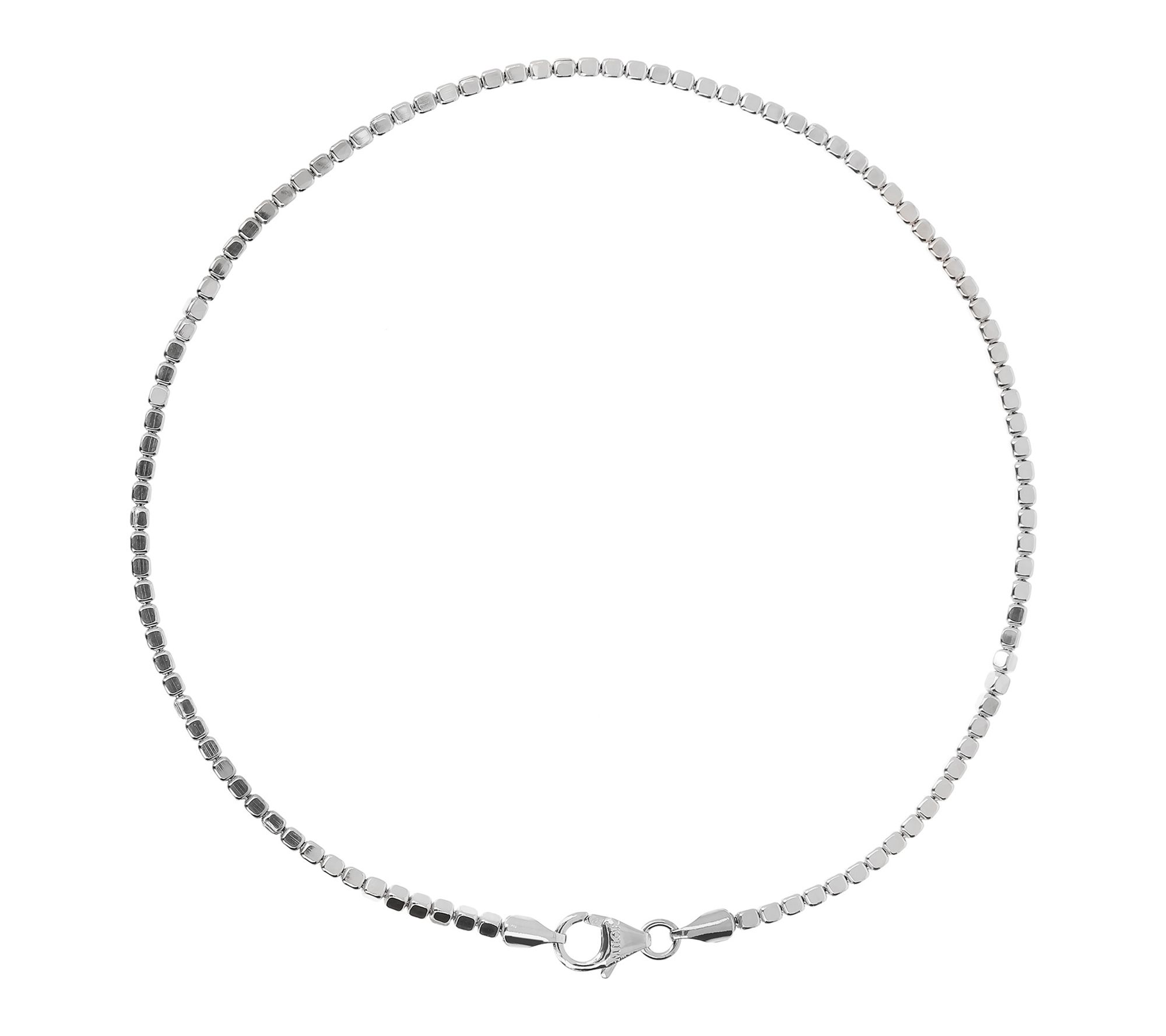 Italian Silver Polished Cube Link Ankle Bracelet