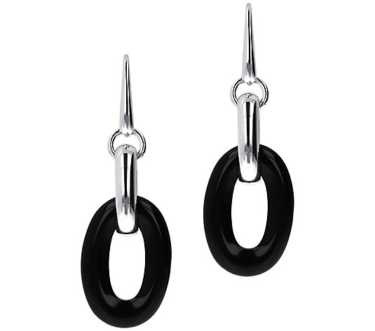 Italian Silver Oval Gemstone Dangle Earrings