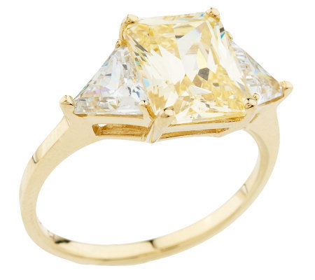 Diamonique Simulated Canary Radiant Cut Ring, 14K Gold - Page 1 — QVC.com