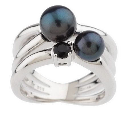 Honora Cultured Pearl and Gemstone Multi-Band Sterling Ring - QVC.com