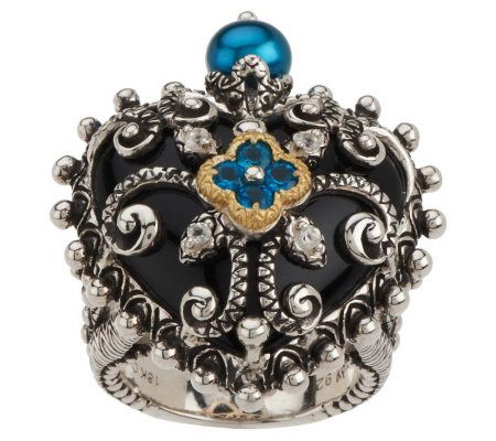 Barbara Bixby Sterling 18K Black Onyx Gemstone Heart Overlay Ring QVC