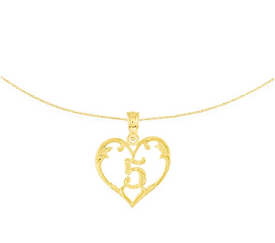 Anniversary Heart Pendant w/ 18" Chain, 14K Gold