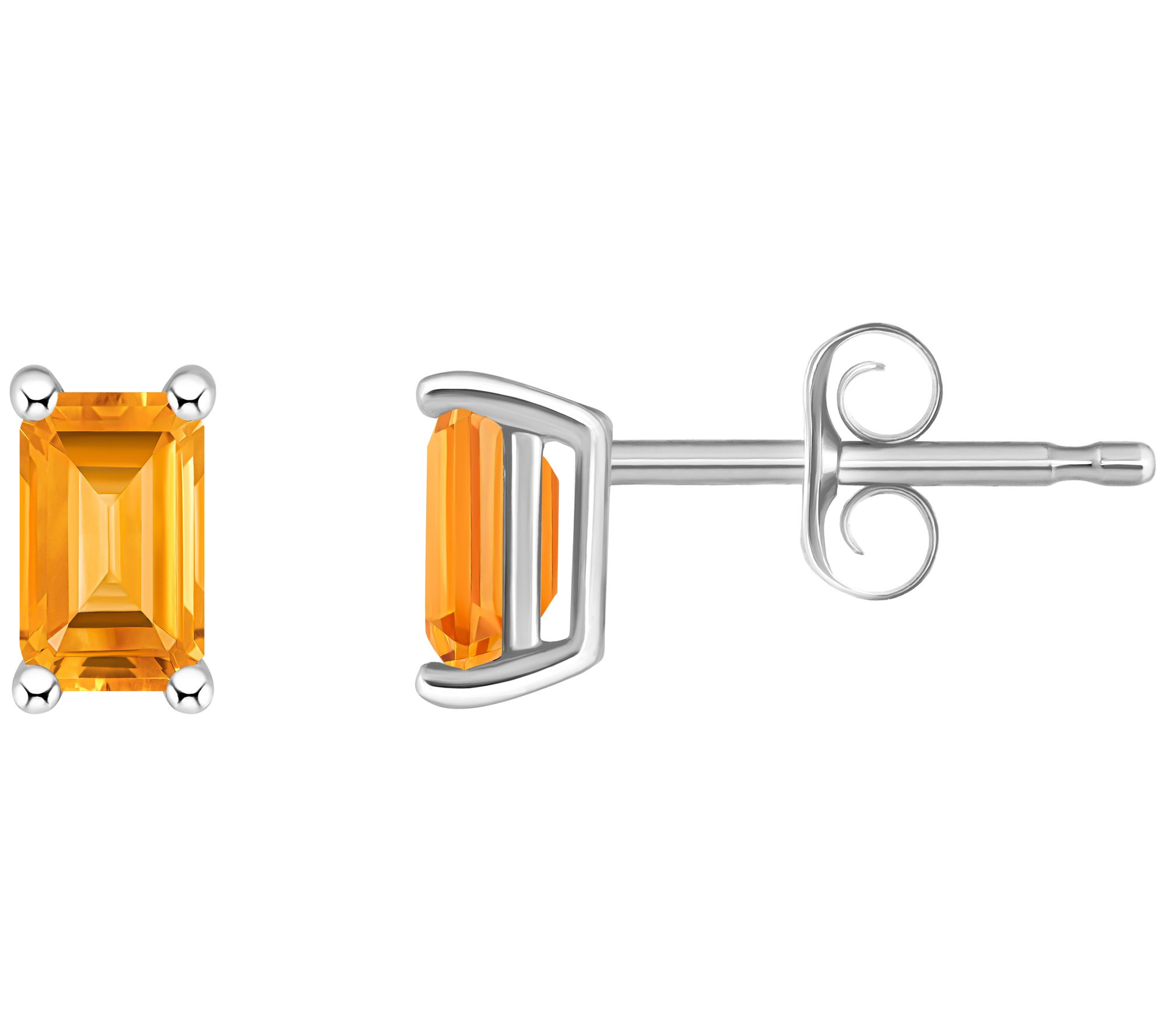 14K Gold  Emerald Cut 0.60 cttw Citrine Stud Earrings