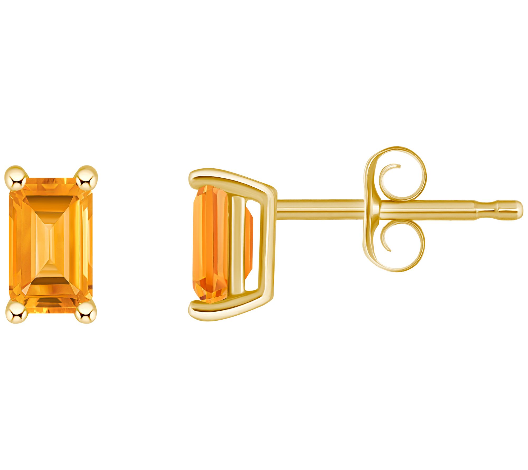 14K Gold  Emerald Cut 0.60 cttw Citrine Stud Earrings