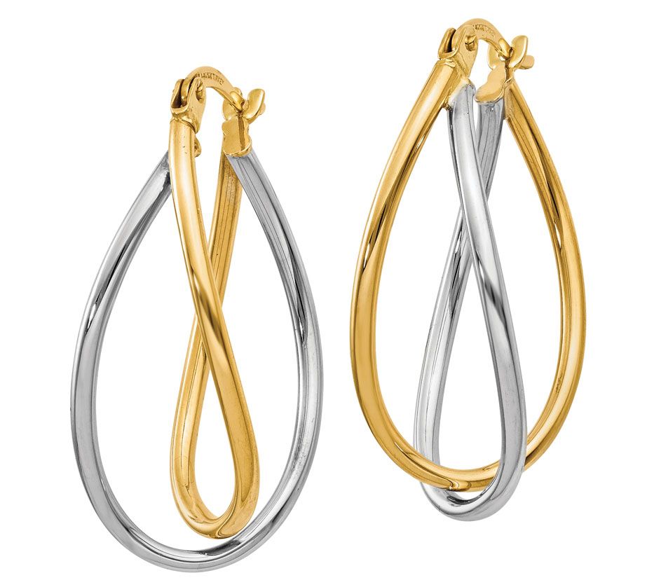 14K Gold Two-Tone Oval Twist Earrings - QVC.com