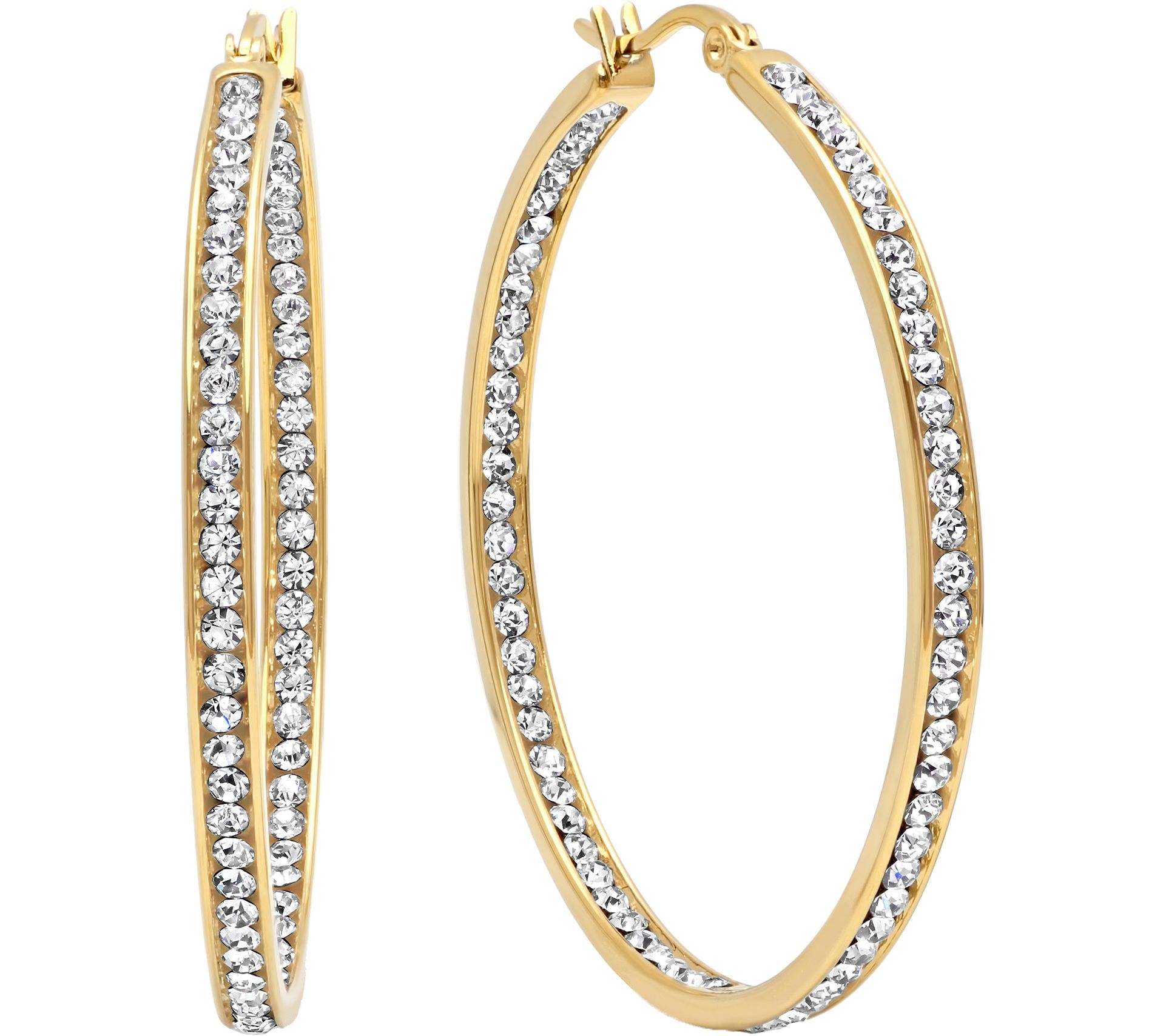 Steel by Design Stainless Steel 1-3/8" CrystalHoop Earrings