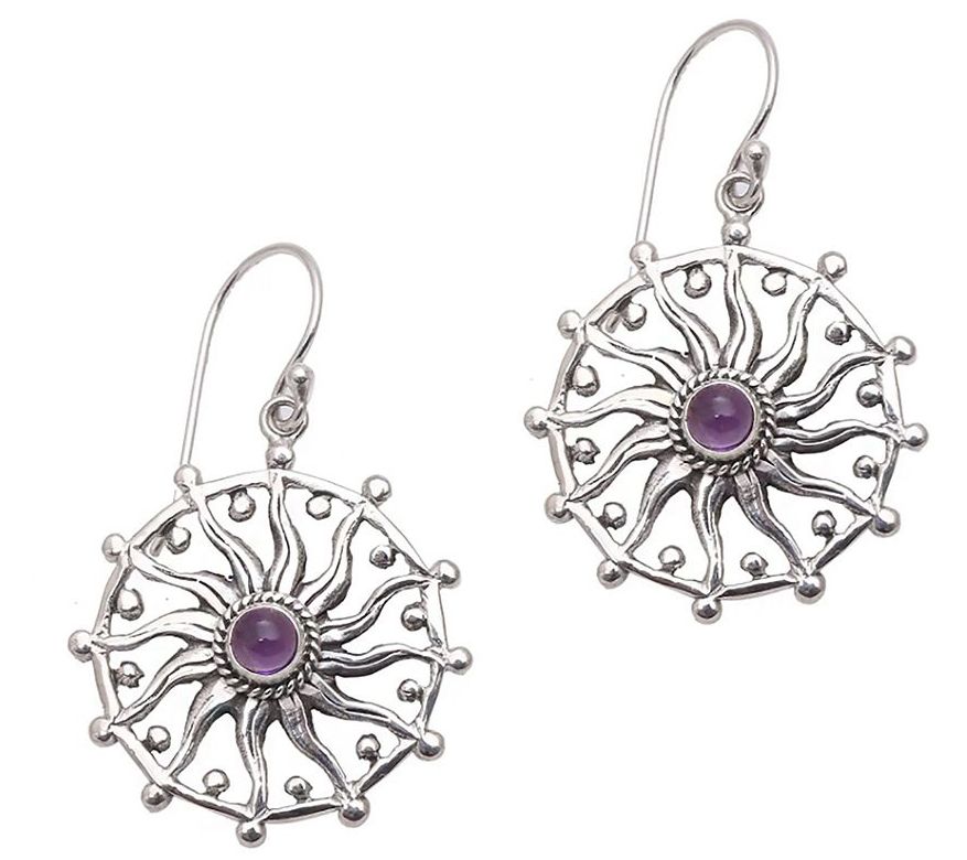 Novica Artsian Crafted Sterling Amethyst D angle Earrings