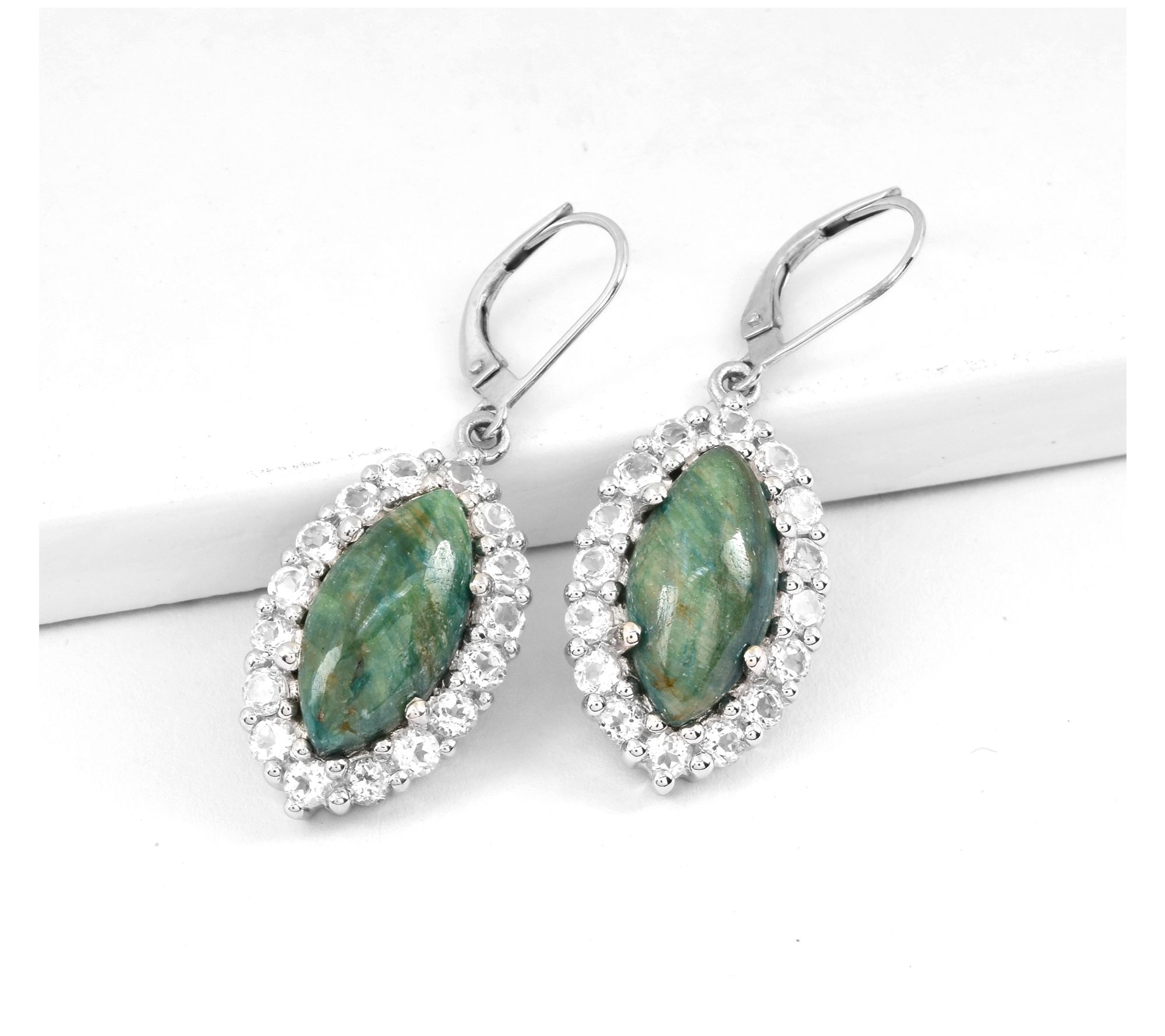 Sterling Silver Corundum Emerald & White Topaz Earrings