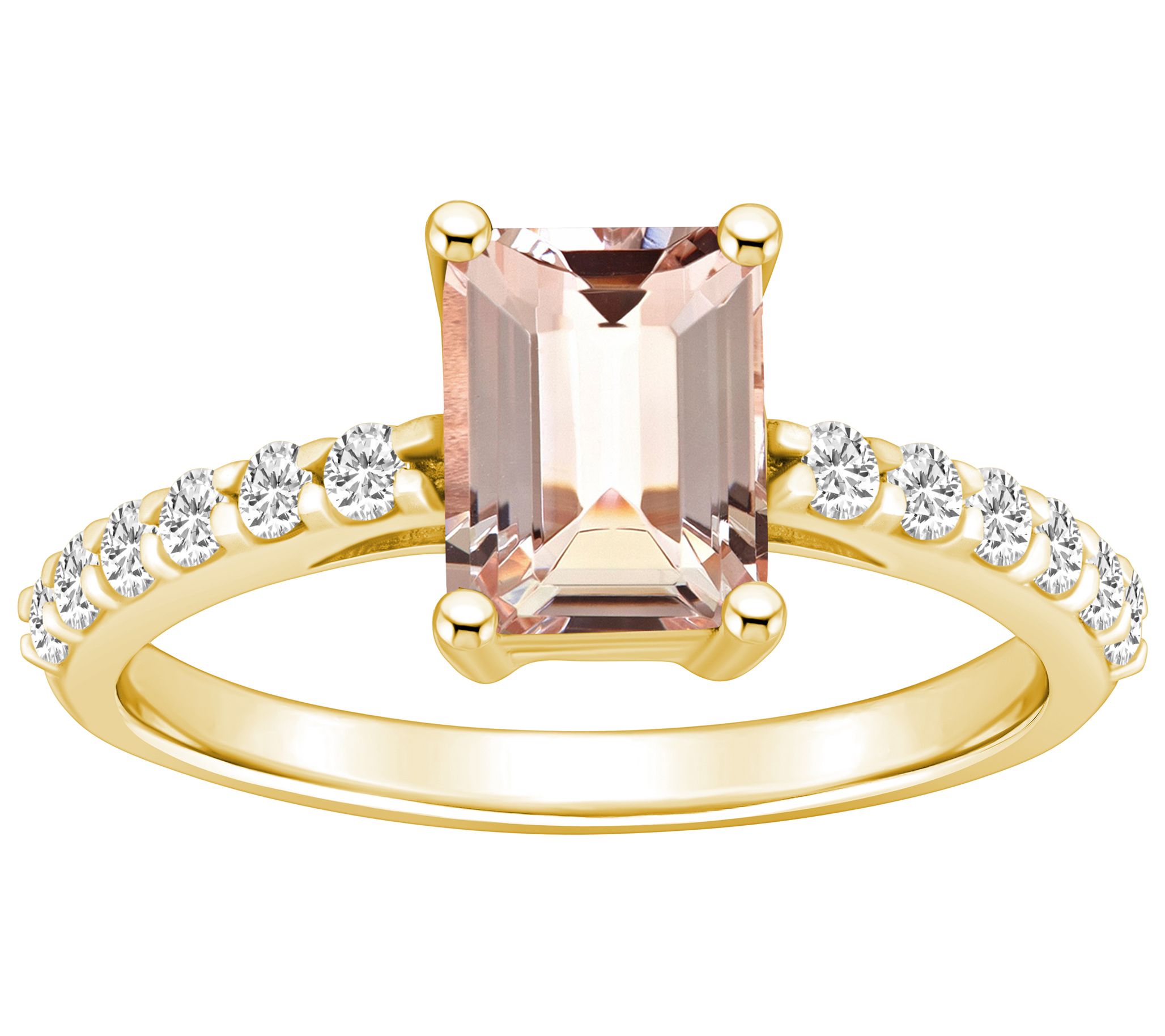 Affinity Gems Emerald Cut Morganite & Diamond Ring, 14K Gold
