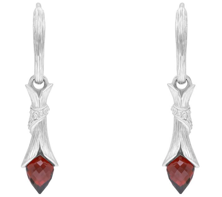 Ariva Sterling Silver Garnet & Diamonique Dew D rop Earrings