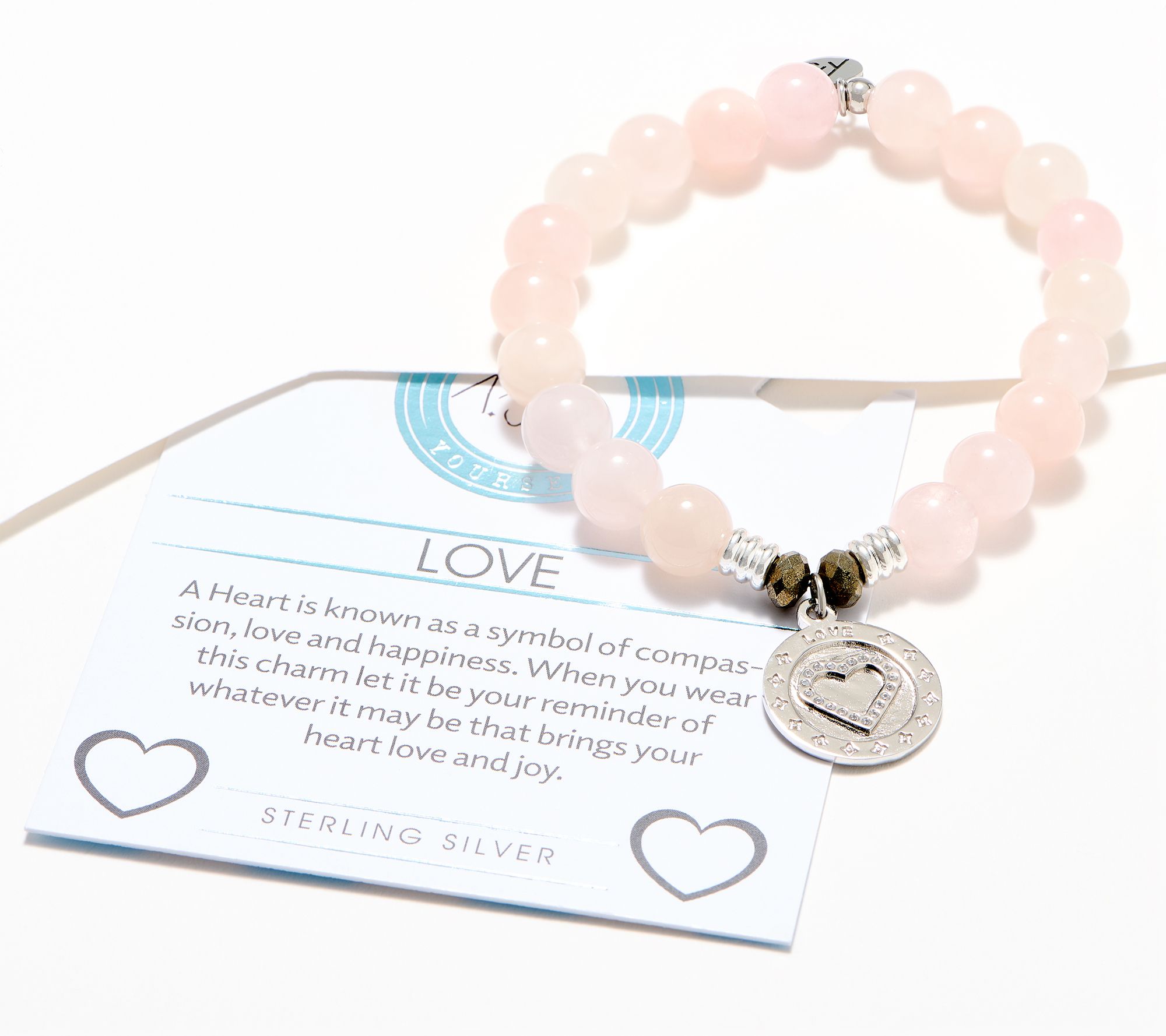 Initially Your's Rose Quartz Bracelet with Letter U Sterling