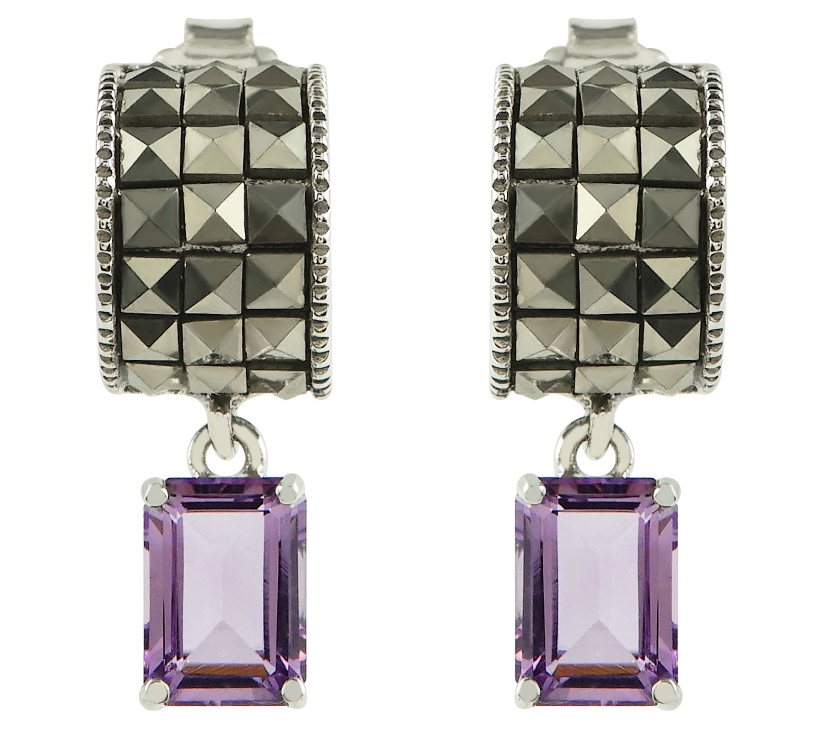 Suspicion Sterling Gemstone & Marcasite Hoop Earrings