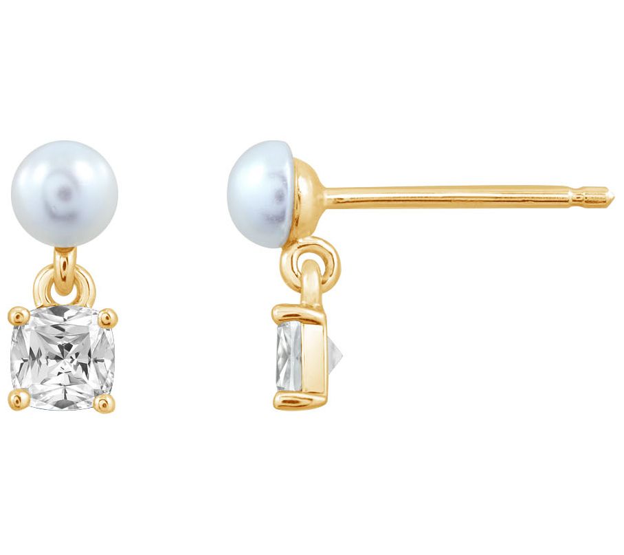 Diamonique Birthstone Stud Earrings, 14K Gold Pated