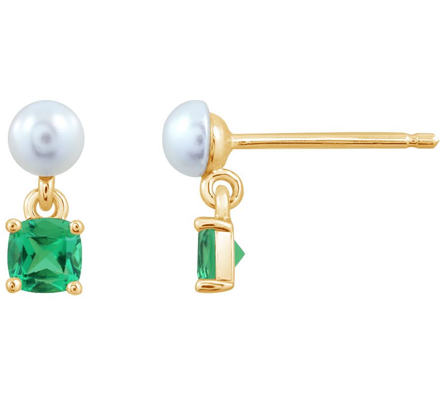 Diamonique Birthstone Stud Earrings, 14K Gold Pated