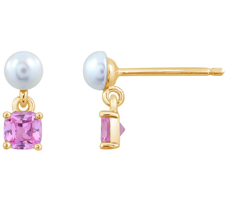 Diamonique Birthstone Stud Earrings, 14K Gold Pated