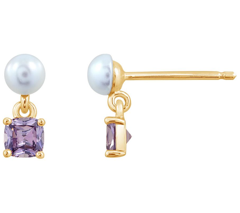 Diamonique Birthstone Stud Earrings, 14K Gold Pated
