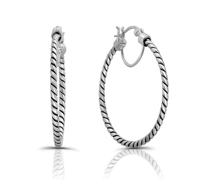 Or Paz Sterling Silver 1-1/4" Twist Design Hoop Earrings